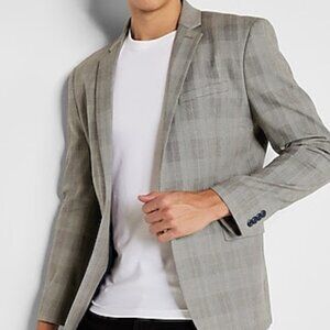 Express Men Suit - Slim Gray Plaid Cotton Blend Hyper Stretch Suit